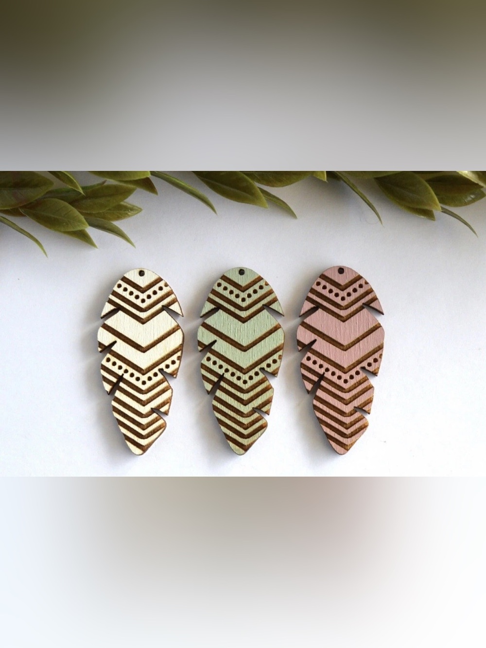 Chevron Boho Wood Aztec Feather, Southwest Charms For Jewelry Making 2Pair